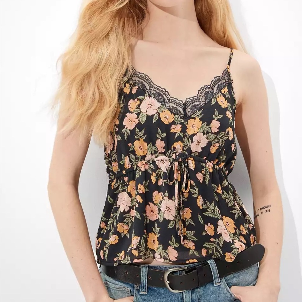 American Eagle • Tie Front Cami Tank Top Floral